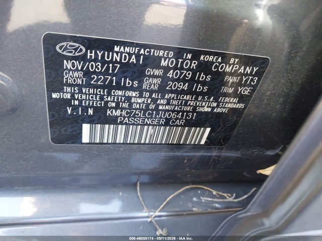 Aukcja sprzedaży 2018 Hyundai Ioniq Hybrid Sel, vin: KMHC75LC1JU064131, numer aukcji: 46055174