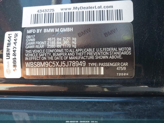 46055199 :رقم المزاد ، WBS8M9C5XJ5J78949 vin ، 2018 Bmw M3 Cs مزاد بيع