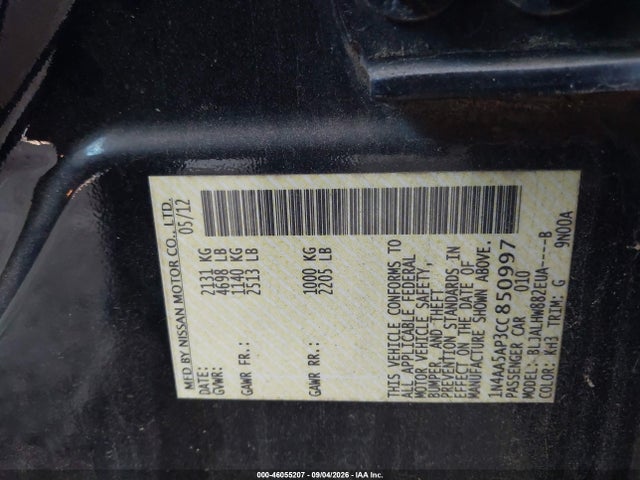 Auction sale of the 2012 Nissan Maxima 3.5 Sv, vin: 1N4AA5AP3CC850997, lot number: 46055207