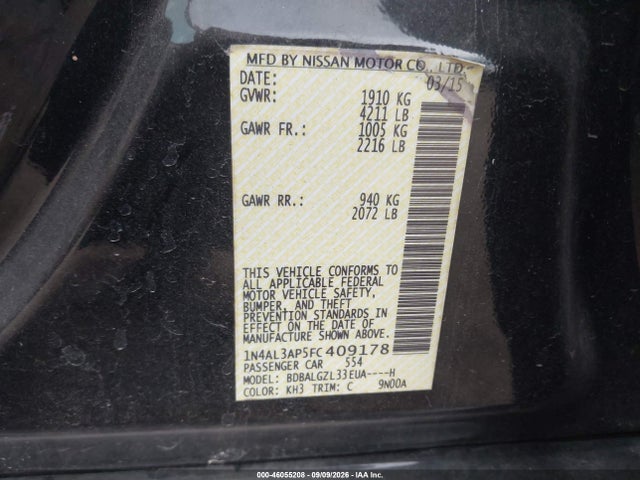 Aukcja sprzedaży 2015 Nissan Altima 2.5 S, vin: 1N4AL3AP5FC409178, numer aukcji: 46055208