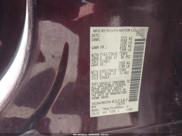 Продаж на аукціоні авто 2015 Nissan Armada Sv, vin: 5N1BA0ND3FN612167, номер лоту: 46055215