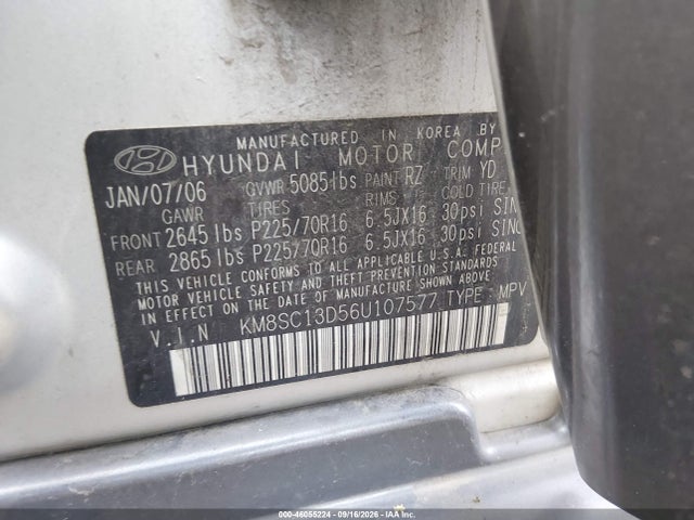 Продажа на аукционе авто 2006 Hyundai Santa Fe Gls, vin: KM8SC13D56U107577, номер лота: 46055224