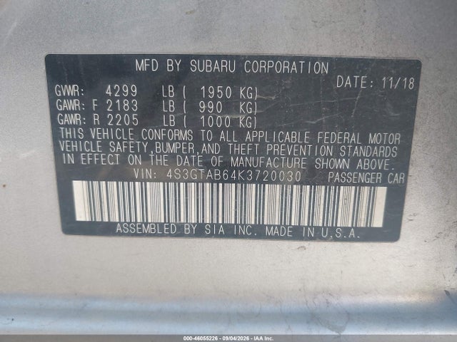 Subaru Impreza 2.0i 2019 4S3GTAB64K3720030 Image 9