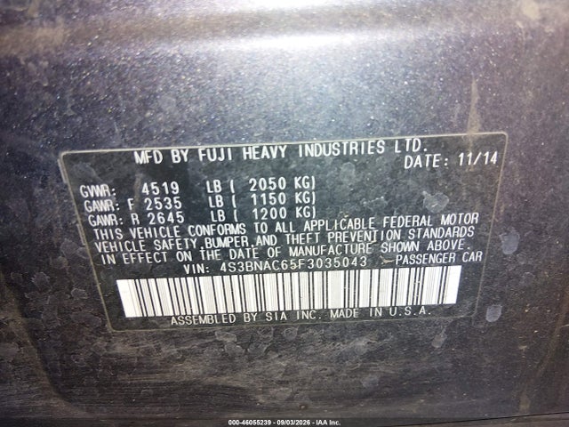Продаж на аукціоні авто 2015 Subaru Legacy 2.5i Premium, vin: 4S3BNAC65F3035043, номер лоту: 46055239