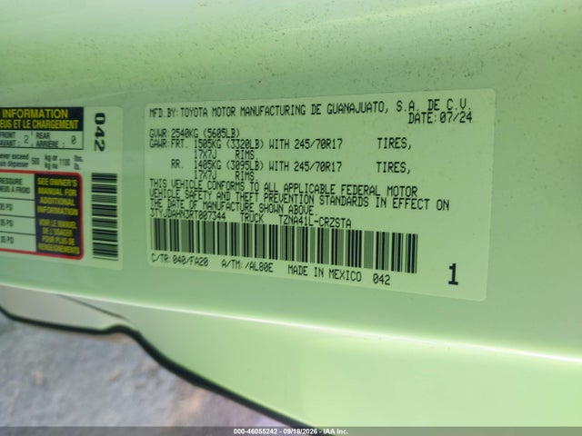 46055242 :رقم المزاد ، 3TYJDAHN3RT007344 vin ، 2024 Toyota Tacoma Sr مزاد بيع