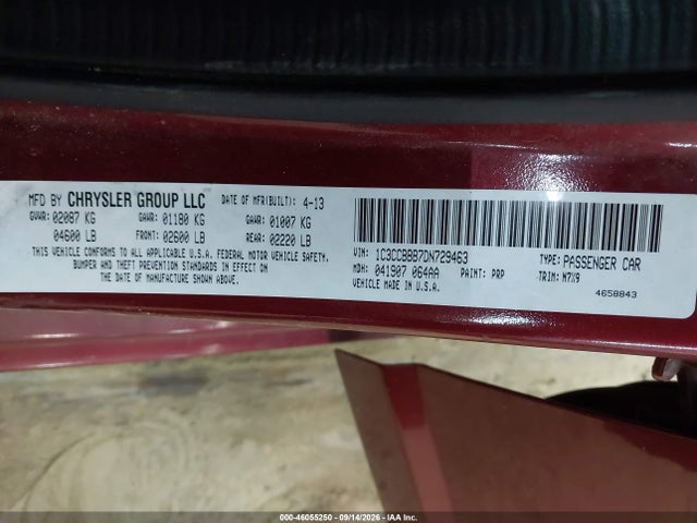 Aukcja sprzedaży 2013 Chrysler 200 Touring, vin: 1C3CCBBB7DN729463, numer aukcji: 46055250