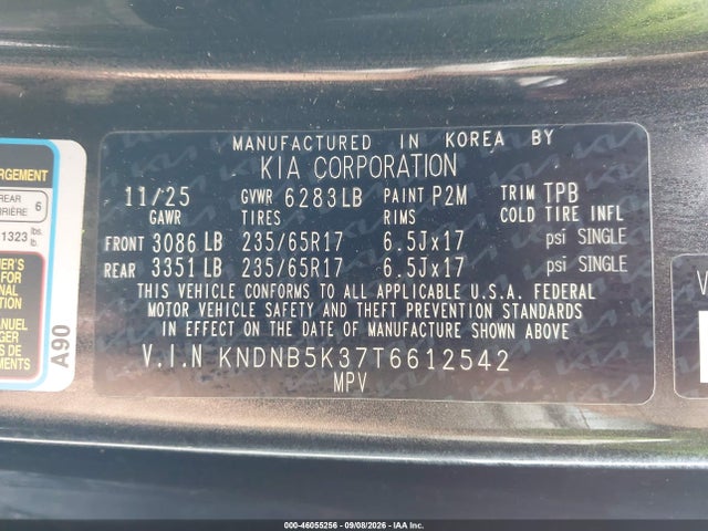 Продажа на аукционе авто 2026 Kia Carnival Mpv Lxs, vin: KNDNB5K37T6612542, номер лота: 46055256