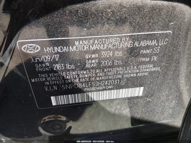5NPD84LF5JH242031 Hyundai ELANTRA SEL
