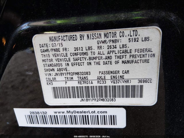 2015 Infiniti Q70l 3.7x მანქანა იყიდება აუქციონზე, vin: JN1BY1PR2FM832083, აუქციონის ნომერი: 46055370