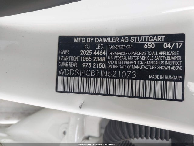 46055372 :رقم المزاد ، WDDSJ4GB2JN521073 vin ، 2018 Mercedes-benz Cla 250 4matic مزاد بيع