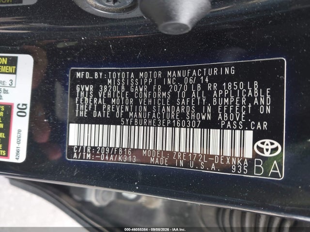 Aukcja sprzedaży 2014 Toyota Corolla Le, vin: 5YFBURHE3EP160307, numer aukcji: 46055384