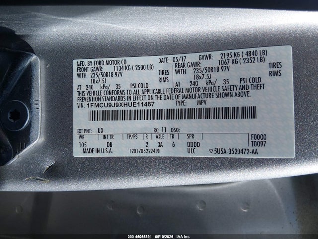 Продажа на аукционе авто 2017 Ford Escape Titanium, vin: 1FMCU9J9XHUE11487, номер лота: 46055391