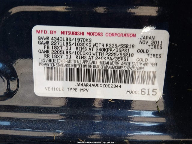 Продажа на аукционе авто 2012 Mitsubishi Outlander Sport Se, vin: JA4AR4AU0CZ002344, номер лота: 46055410