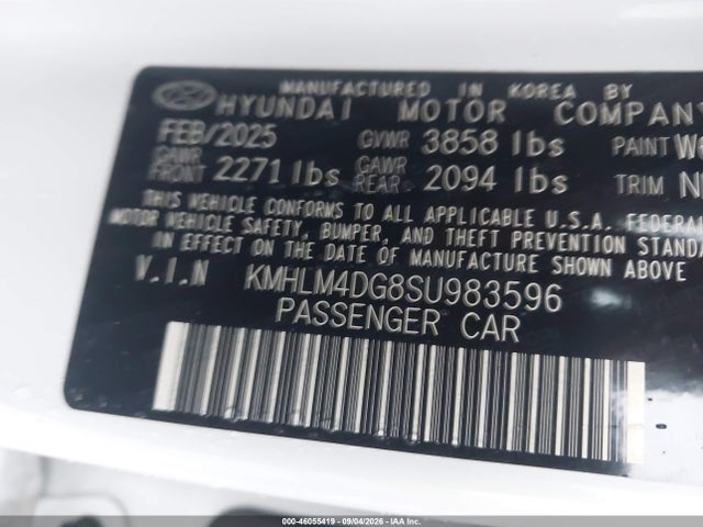 2025 Hyundai Elantra Sel Sport მანქანა იყიდება აუქციონზე, vin: KMHLM4DG8SU983596, აუქციონის ნომერი: 46055419