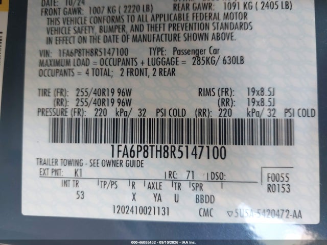 1FA6P8TH8R5147100 Ford Mustang Ecoboost Premium Fastback