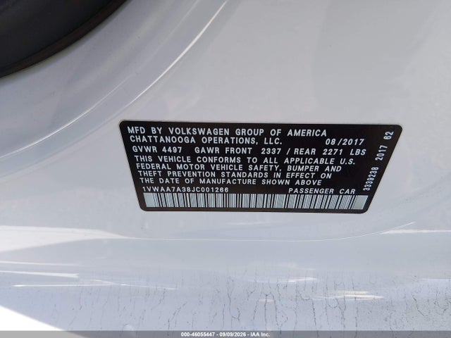 1VWAA7A38JC001266 Volkswagen Passat 2.0t R-line/2.0t S