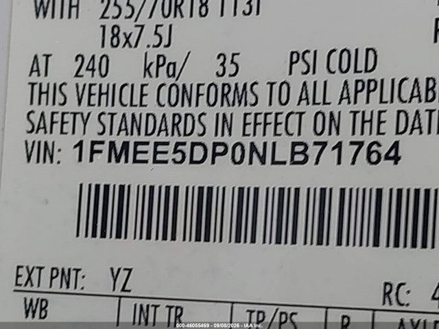 46055469 :رقم المزاد ، 1FMEE5DP0NLB71764 vin ، 2022 Ford Bronco Outer Banks مزاد بيع