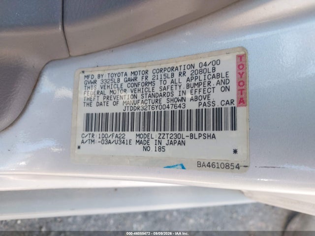 Aukcja sprzedaży 2000 Toyota Celica Gt, vin: JTDDR32T6Y0047643, numer aukcji: 46055472