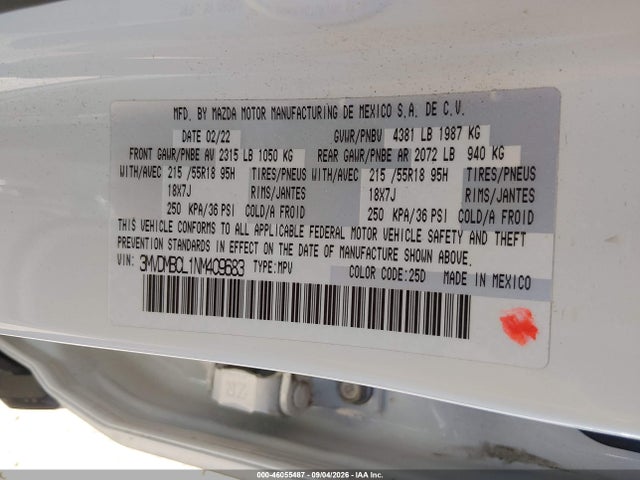 Продажа на аукционе авто 2022 Mazda Cx-30 Preferred, vin: 3MVDMBCL1NM409683, номер лота: 46055487
