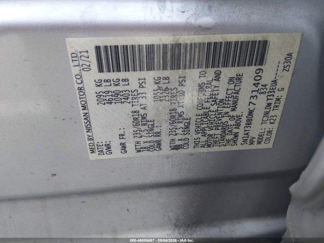 46055497 :رقم المزاد ، 5N1AT3BB0MC731409 vin ، 2021 Nissan Rogue Sv Intelligent Awd مزاد بيع