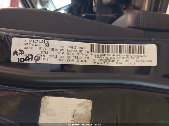 Aukcja sprzedaży 2015 Dodge Durango Limited, vin: 1C4RDJDG2FC244894, numer aukcji: 46055503