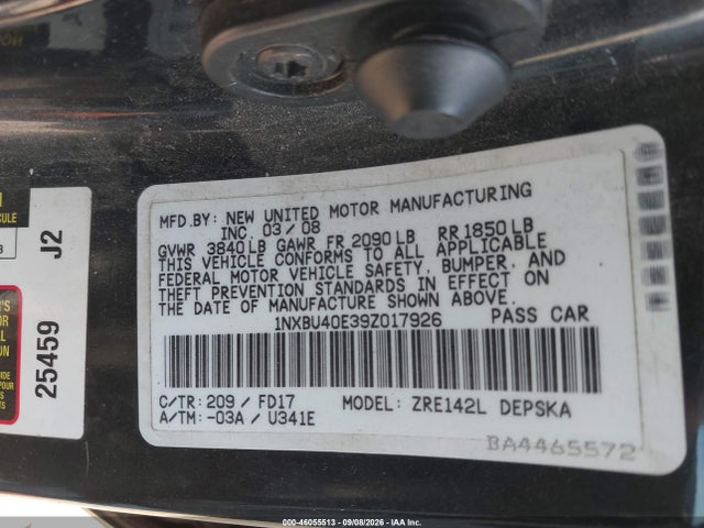 Продаж на аукціоні авто 2009 Toyota Corolla S, vin: 1NXBU40E39Z017926, номер лоту: 46055513