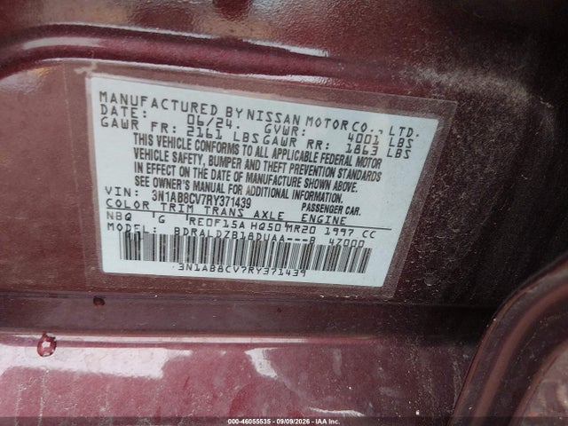 3N1AB8CV7RY371439 Nissan Sentra Sv Xtronic Cvt