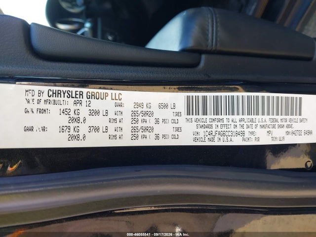 2012 Jeep Grand Cherokee Laredo მანქანა იყიდება აუქციონზე, vin: 1C4RJFAG6CC318498, აუქციონის ნომერი: 46055541