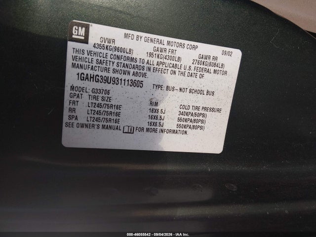 Aukcja sprzedaży 2003 Chevrolet Express, vin: 1GAHG39U931113605, numer aukcji: 46055542