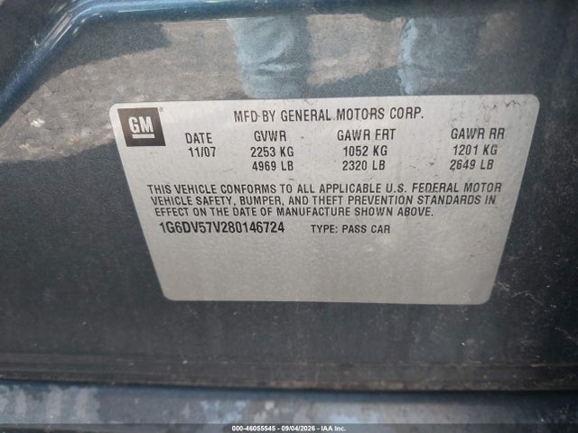 Продаж на аукціоні авто 2008 Cadillac Cts Standard, vin: 1G6DV57V280146724, номер лоту: 46055545