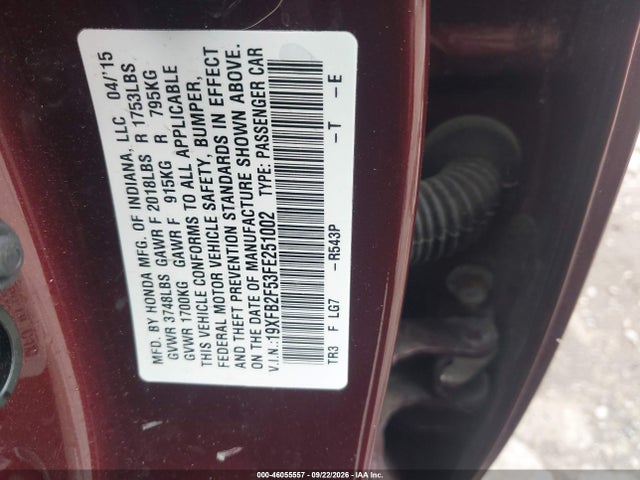 Honda Civic Lx 2015 19XFB2F53FE251002 Image 9
