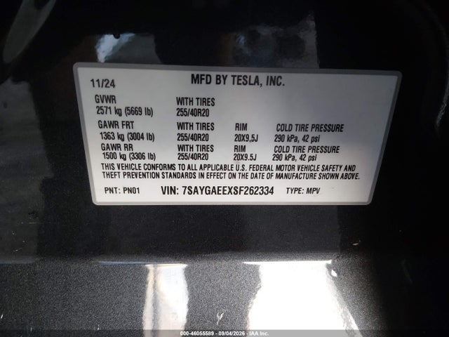 Продаж на аукціоні авто 2025 Tesla Model Y Long Range Dual Motor All-wheel Drive, vin: 7SAYGAEEXSF262334, номер лоту: 46055589