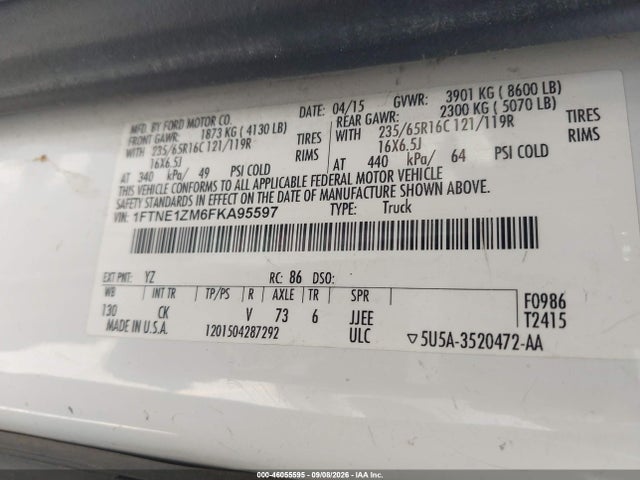 Продаж на аукціоні авто 2015 Ford Transit-150, vin: 1FTNE1ZM6FKA95597, номер лоту: 46055595