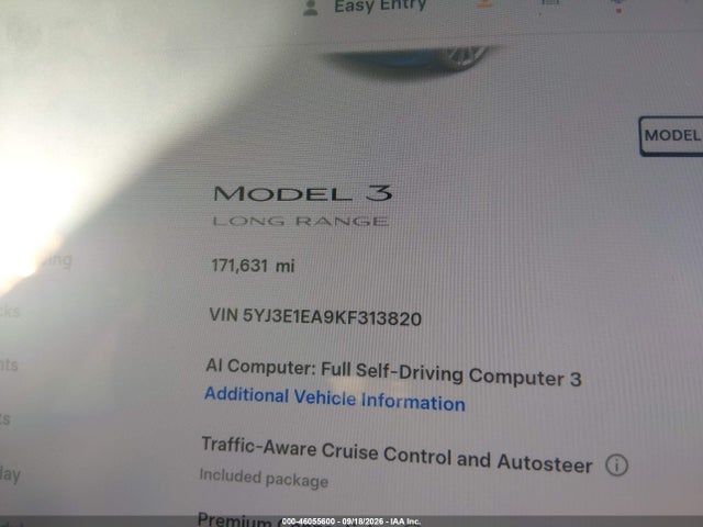 Aukcja sprzedaży 2019 Tesla Model 3 Long Range/mid Range/standard Range/standard Range Plus, vin: 5YJ3E1EA9KF313820, numer aukcji: 46055600