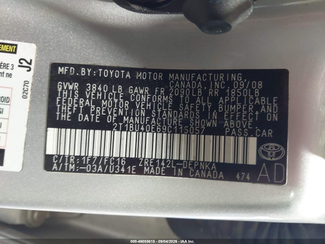 Продаж на аукціоні авто 2009 Toyota Corolla Xle, vin: 2T1BU40E69C115057, номер лоту: 46055618