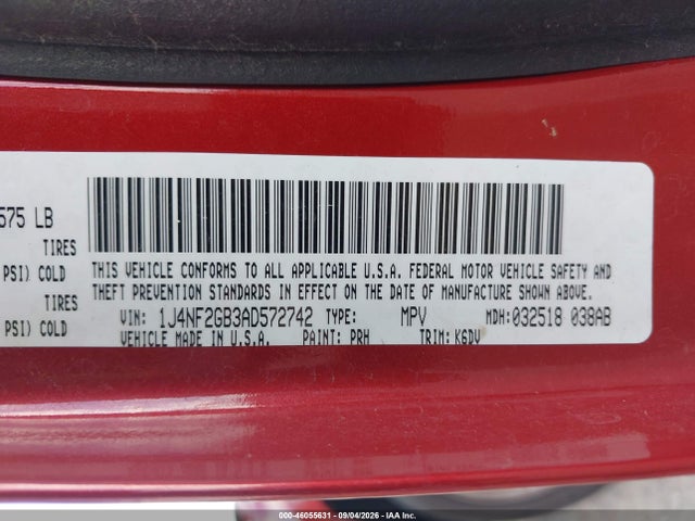 2010 Jeep Patriot Sport მანქანა იყიდება აუქციონზე, vin: 1J4NF2GB3AD572742, აუქციონის ნომერი: 46055631