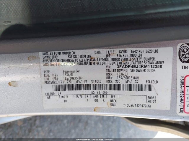 Ford FIESTA SE 2019 3FADP4EJ4KM112358 Image 9