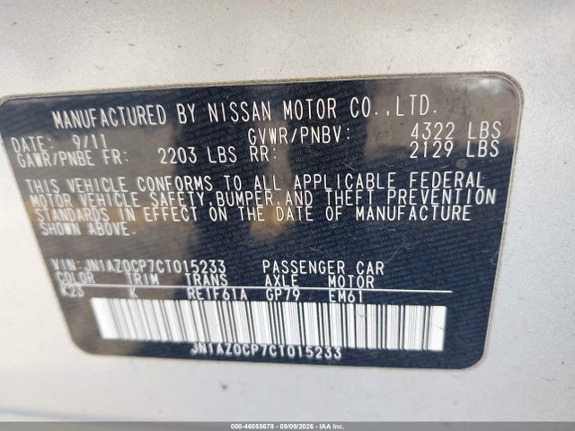 Aukcja sprzedaży 2012 Nissan Leaf Sl, vin: JN1AZ0CP7CT015233, numer aukcji: 46055678