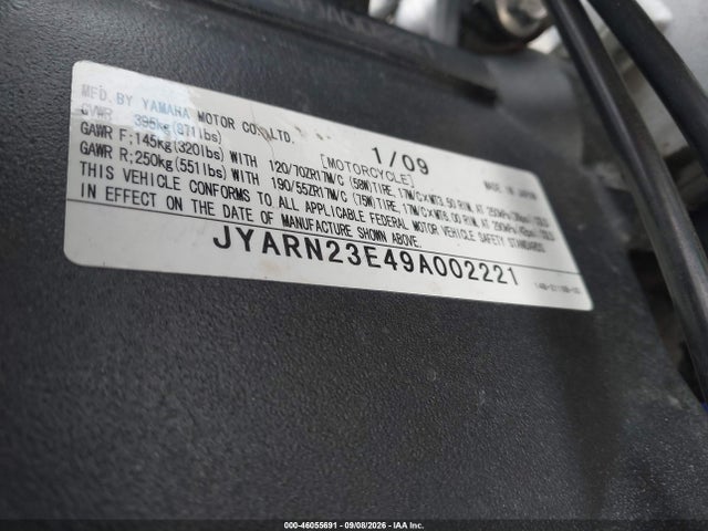 Aukcja sprzedaży 2009 Yamaha Yzfr1, vin: JYARN23E49A002221, numer aukcji: 46055691