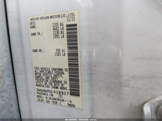 46055694 :رقم المزاد ، 1N4AA6AP9GC418927 vin ، 2016 Nissan Maxima 3.5 Sl مزاد بيع