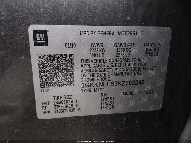 Продаж на аукціоні авто 2019 Gmc Acadia Sle-2, vin: 1GKKNLLS3KZ202245, номер лоту: 46055695