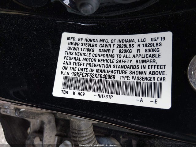 Продажа на аукционе авто 2019 Honda Civic Lx, vin: 19XFC2F62KE040969, номер лота: 46055723