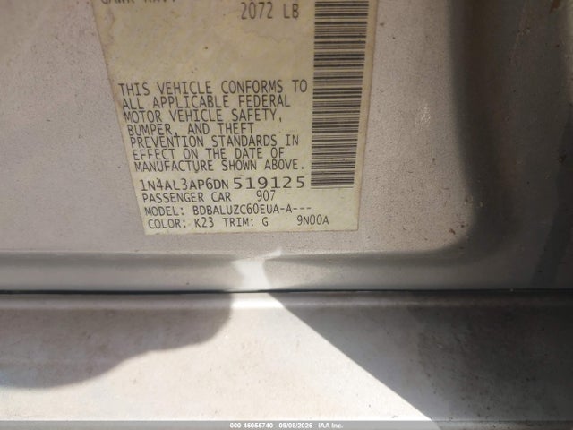 46055740 :رقم المزاد ، 1N4AL3AP6DN519125 vin ، 2013 Nissan Altima 2.5 Sv مزاد بيع