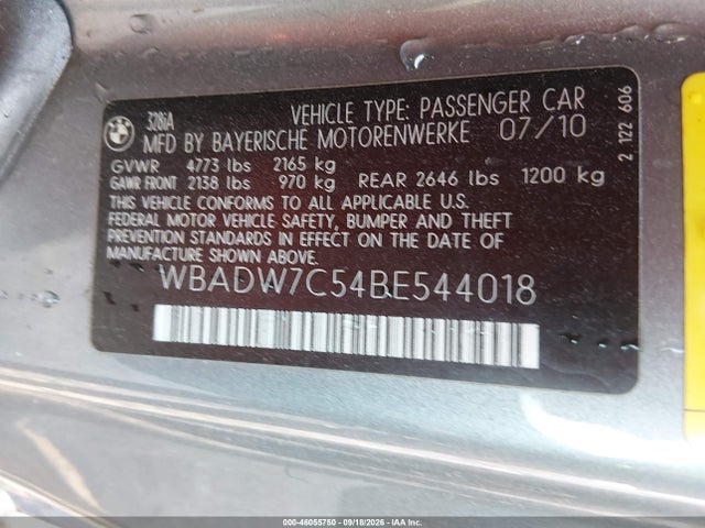 Aukcja sprzedaży 2011 Bmw 328i, vin: WBADW7C54BE544018, numer aukcji: 46055750