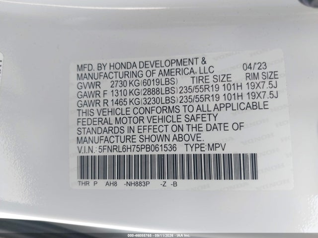 Продаж на аукціоні авто 2023 Honda Odyssey Sport, vin: 5FNRL6H75PB061536, номер лоту: 46055765