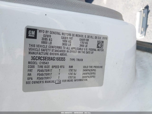Продажа на аукционе авто 2010 Chevrolet Silverado 1500 Lt, vin: 3GCRCSE08AG168355, номер лота: 46055781