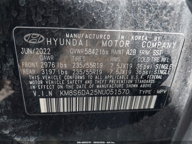 Продажа на аукционе авто 2022 Hyundai Santa Fe Plug-in Hybrid Sel Convenience, vin: KM8S6DA25NU051570, номер лота: 46055797