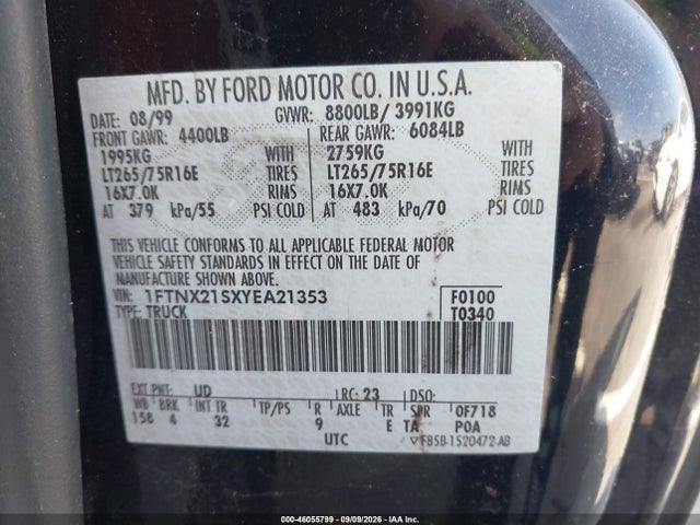 Aukcja sprzedaży 2000 Ford F-250 Lariat/xl/xlt, vin: 1FTNX21SXYEA21353, numer aukcji: 46055799