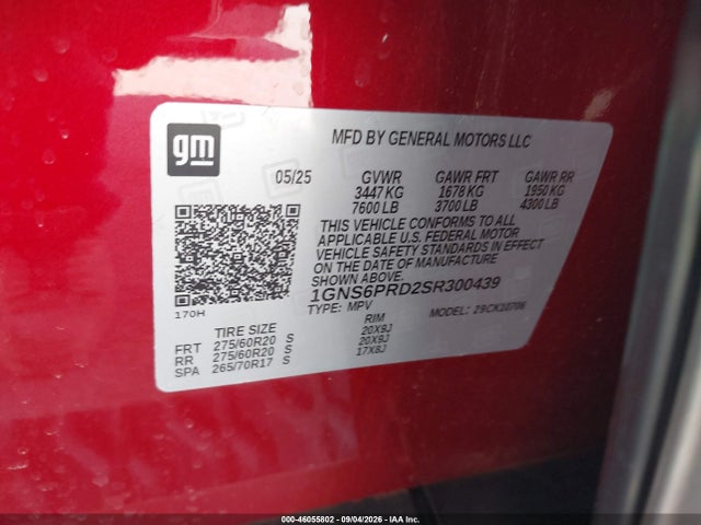 Aukcja sprzedaży 2025 Chevrolet Tahoe 4wd Z71, vin: 1GNS6PRD2SR300439, numer aukcji: 46055802