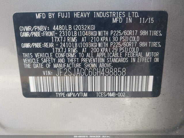 Subaru Forester 2.5i Premium 2016 JF2SJAGC6GH498858 Image 9